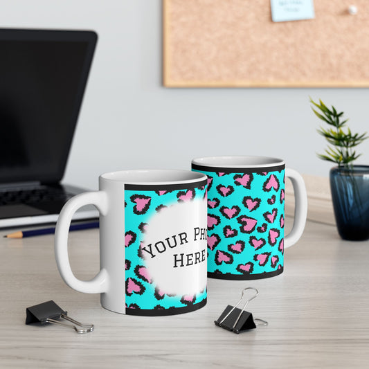 Personalized Turquoise Pink Leopard Heart Photo Mug (11oz/15oz)