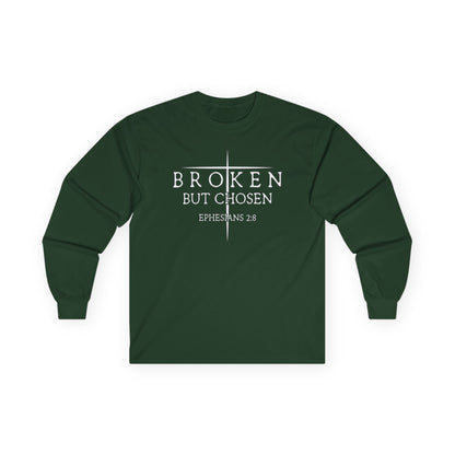 "Broken But Chosen" – Ephesians 2:8, Long Sleeve Gildan Tee