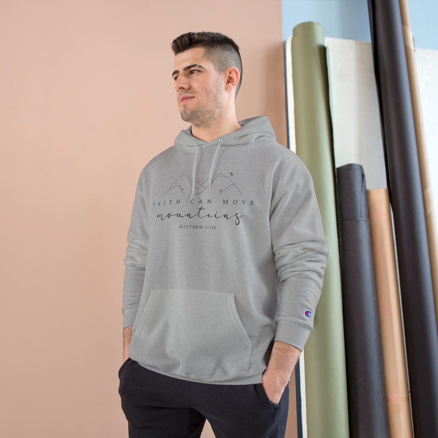 Faith Can Move Mountains Champion Pullover Hoodie -Printify