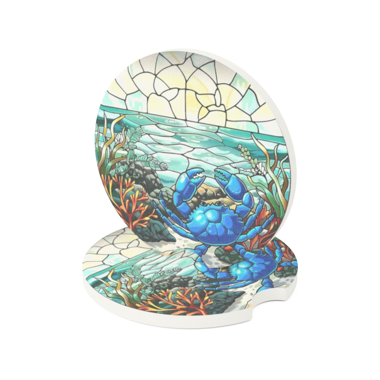 Car Coaster, Stain Glass Blue Crab, Soapstone