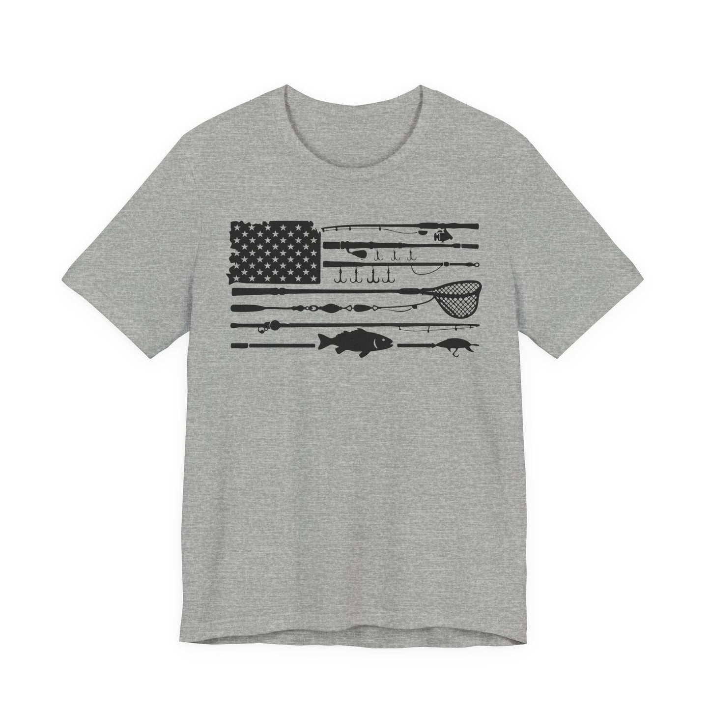 Fishing Gear American Flag T‑Shirt — Angler Rods & Lures Patriotic Tee