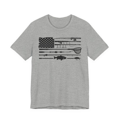 Fishing Gear American Flag T‑Shirt — Angler Rods & Lures Patriotic Tee