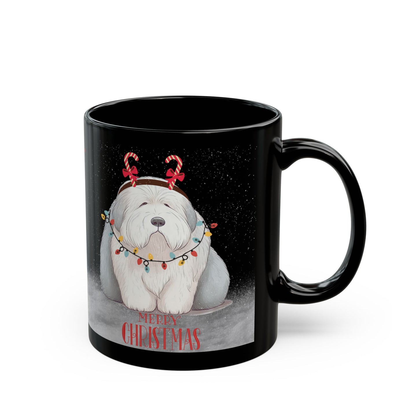 Unconditional Love, Old English Sheepdog Coffee Mug, Solid Black