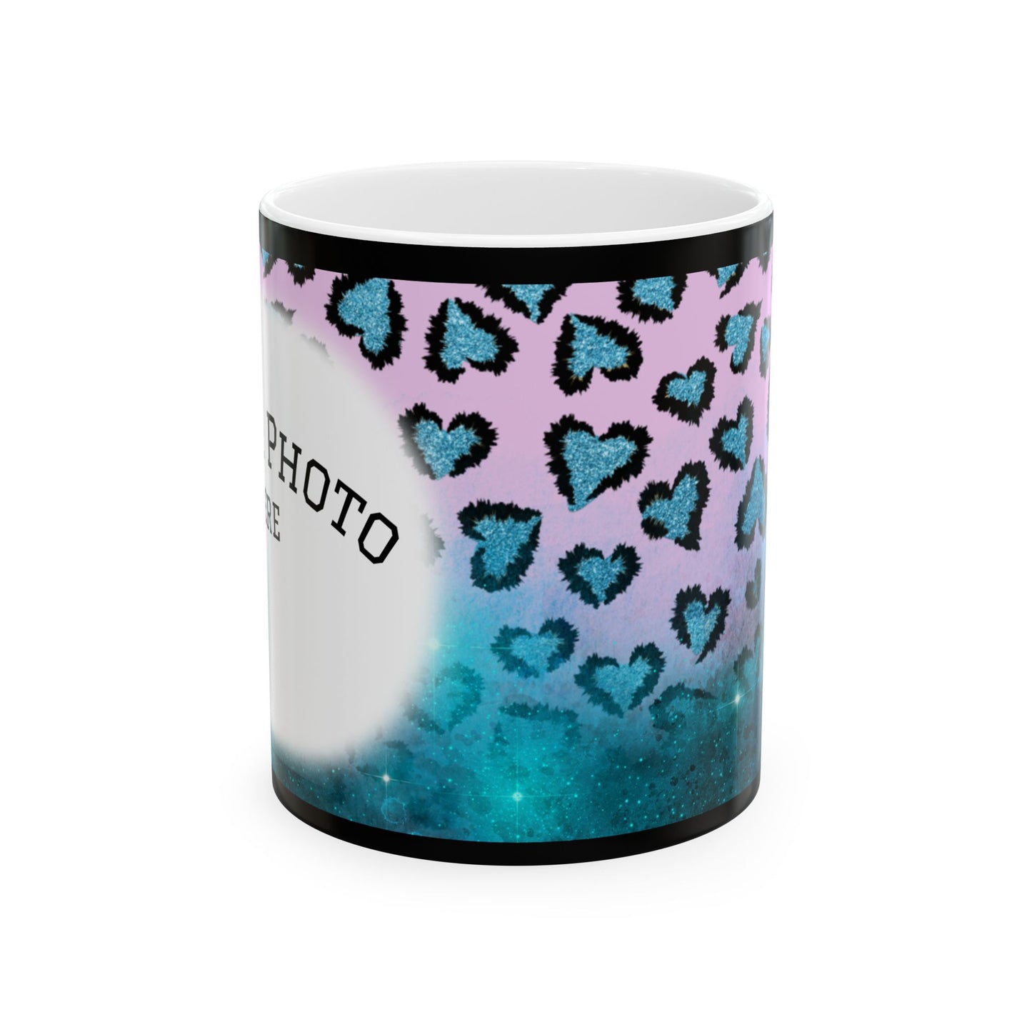 Personalized Heart Leopard Ceramic Mug — Custom Photo Coffee Cup (11oz/15oz)