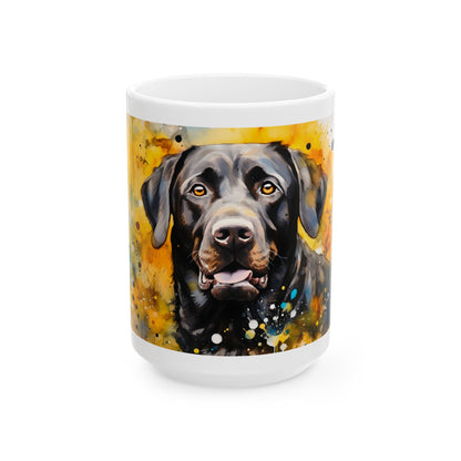 Black Labrador Ceramic Mug — Watercolor Labrador Coffee Cup (11oz & 15oz)