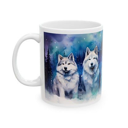 Wolf Pack Ceramic Mug — Northern Lights Wolf Coffee Cup (11oz/15oz)