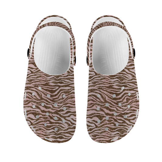 Animal Print Clogs, Pink and Brown Tiger Stripes Shoes, Animal Stripes Slip On's