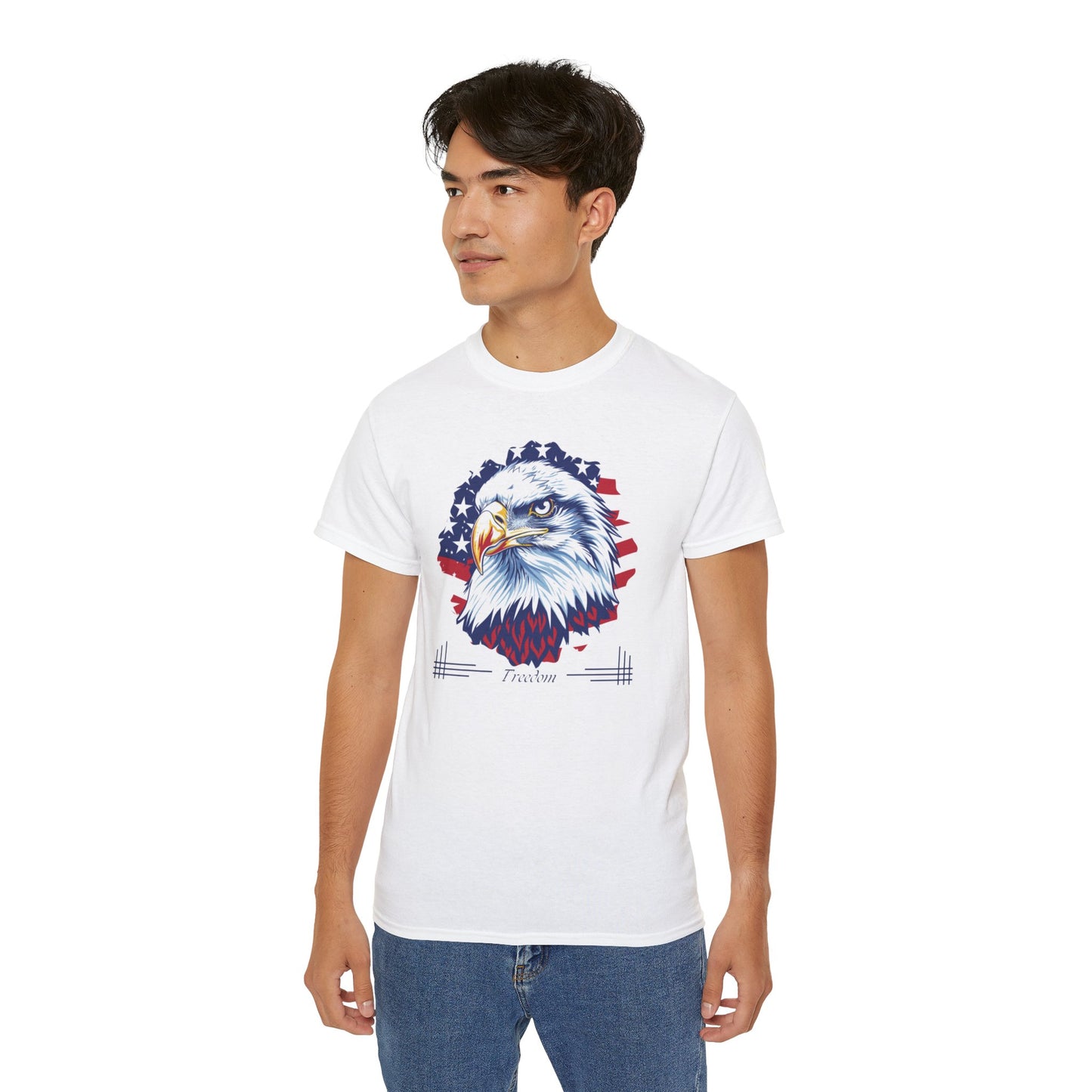 Freedom, Bald Eagle and American Flag, Cotton T-Shirt