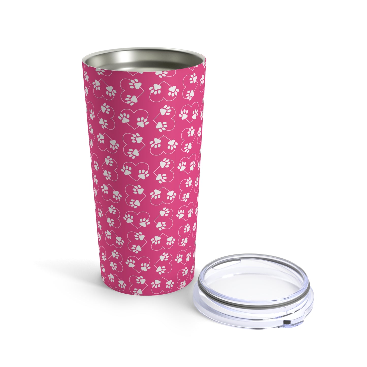 Pet Tumbler, Paw Prints Heart Pink and White Stainless Steel 20oz Tumbler