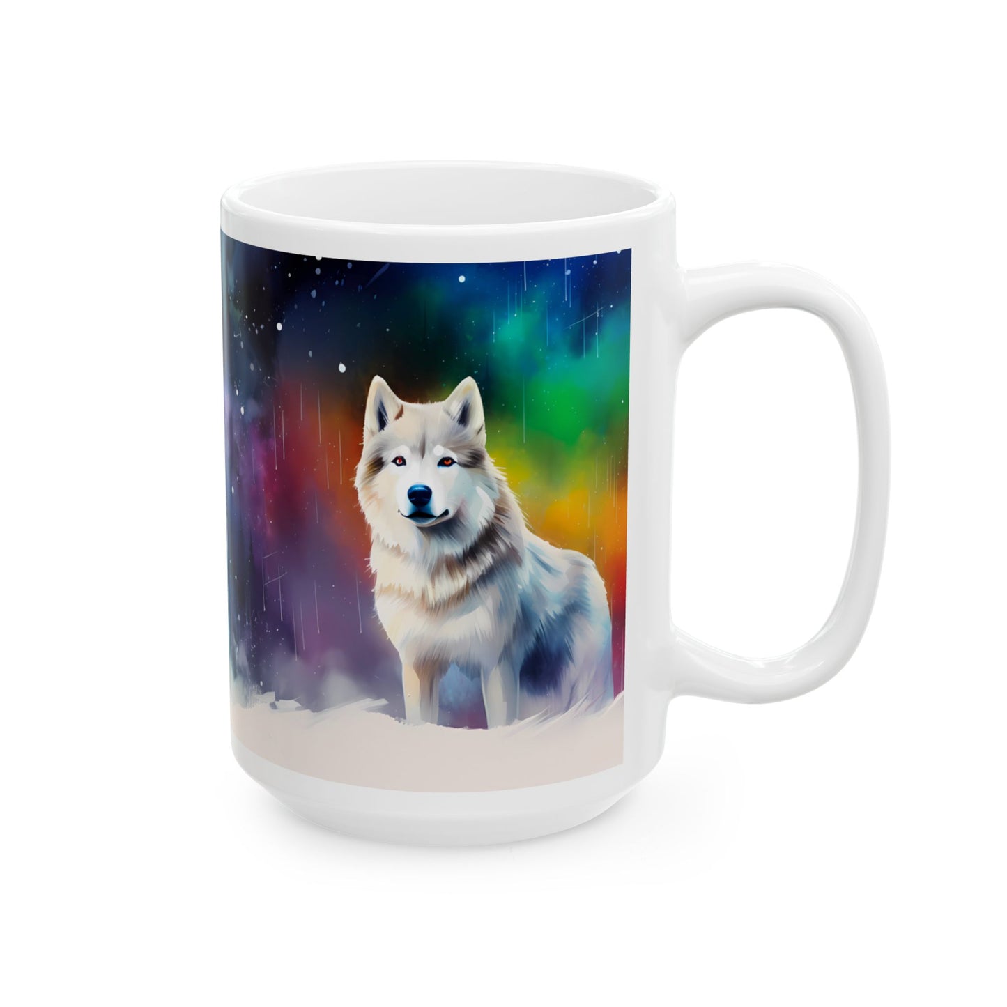Wolf Pack Ceramic Mug — Northern Lights Wolf Coffee Cup (11oz/15oz)