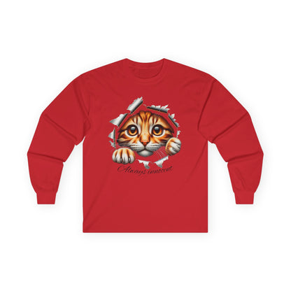 Peekaboo Kitten Long Sleeve Cotton Tee - "Always Innocent"