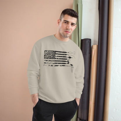 Distressed USA American Angler Lure Flag Top -  Champion Crewneck Top