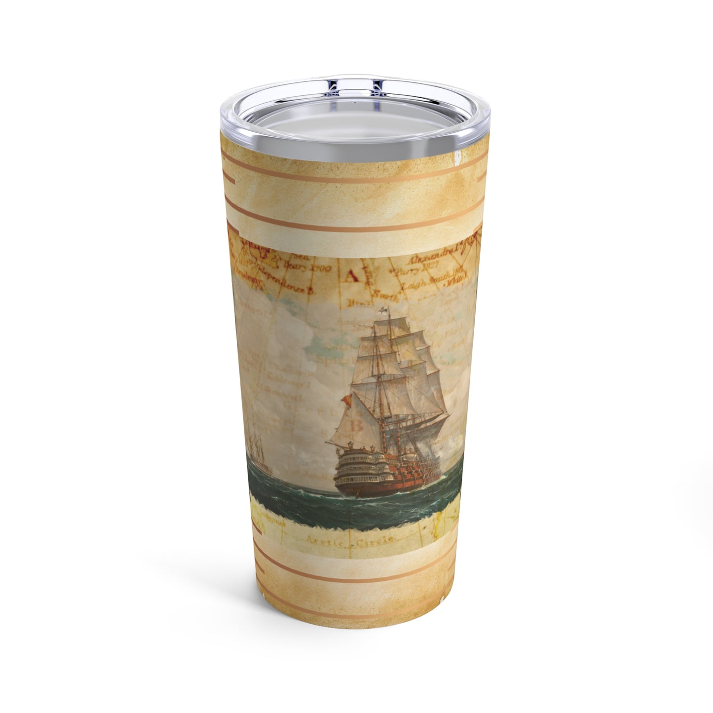 Travel Tumbler Antique Nautical Map, Schooner Insulated Tumbler, Nautical Travel Tumbler 20oz