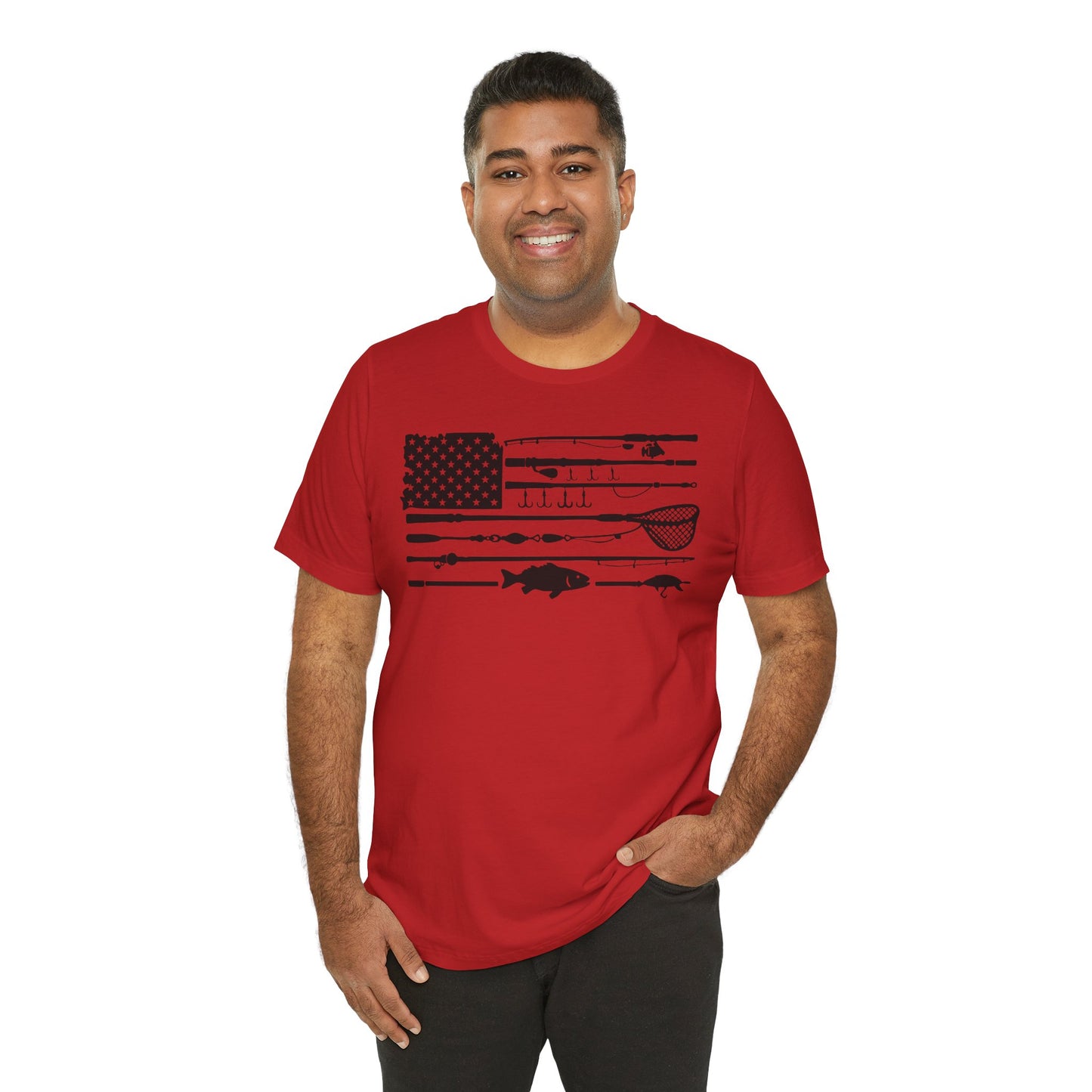 Fishing Gear American Flag T‑Shirt — Angler Rods & Lures Patriotic Tee