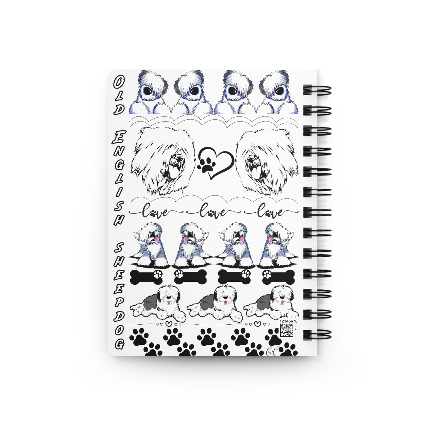 Spiral Notebook, 5x7" Spiral Journal, Old English Sheepdog