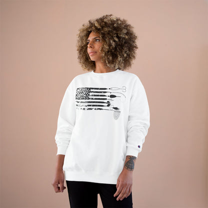 Distressed USA American Angler Lure Flag Top -  Champion Crewneck Top