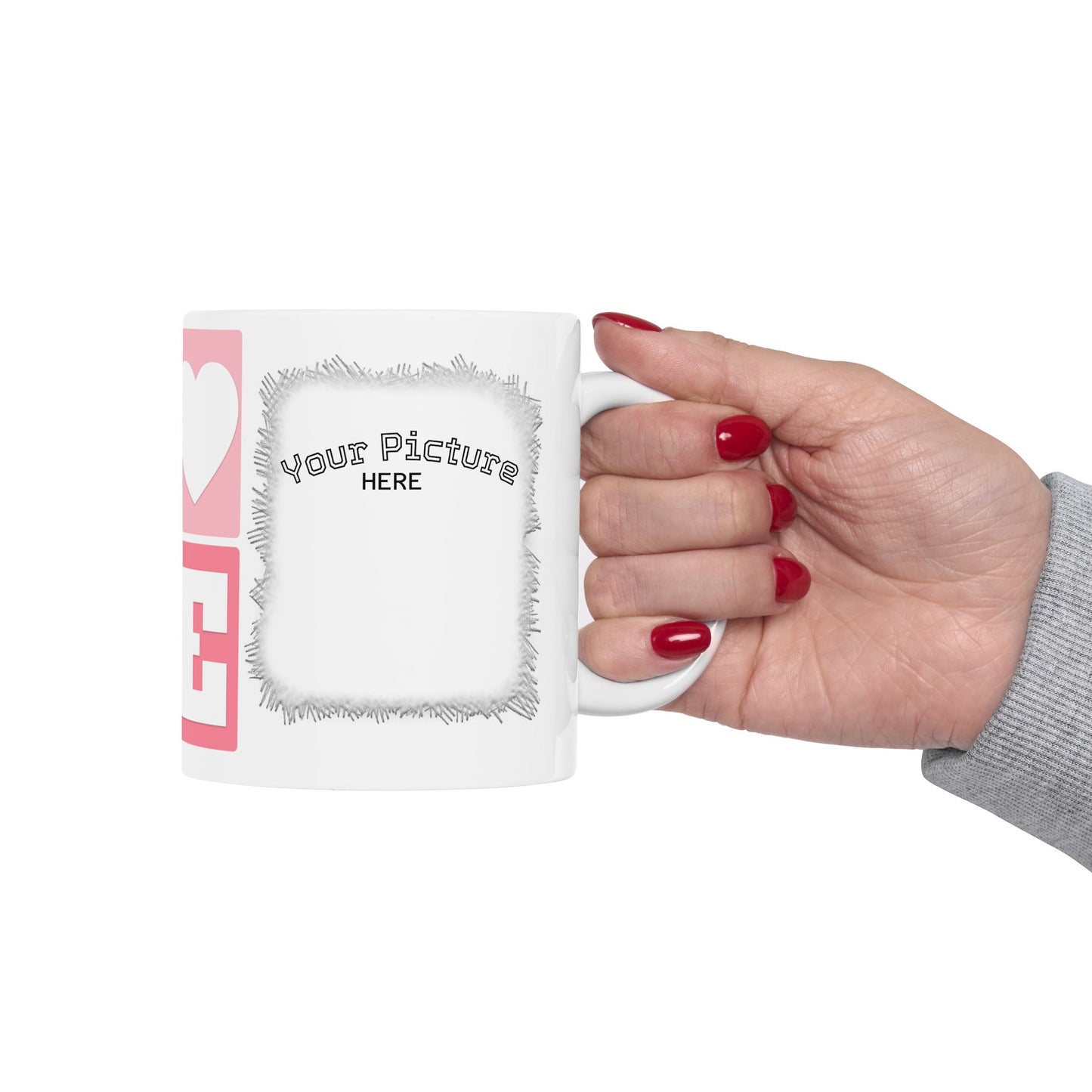 Love Heart Block Ceramic Mug — Personalized Photo Frame Coffee Cup (11oz/15oz)