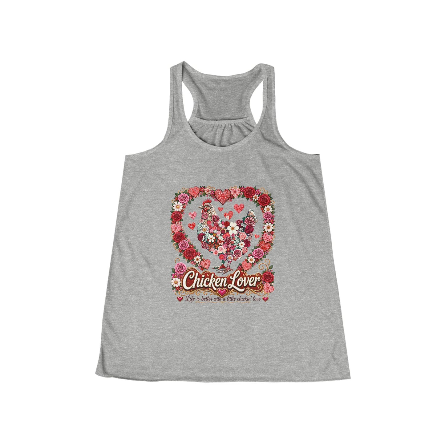 Chicken Lover Floral Heart Tank Top — Women's Racerback Summer Shirt