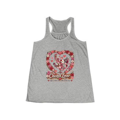 Chicken Lover Floral Heart Tank Top — Women's Racerback Summer Shirt