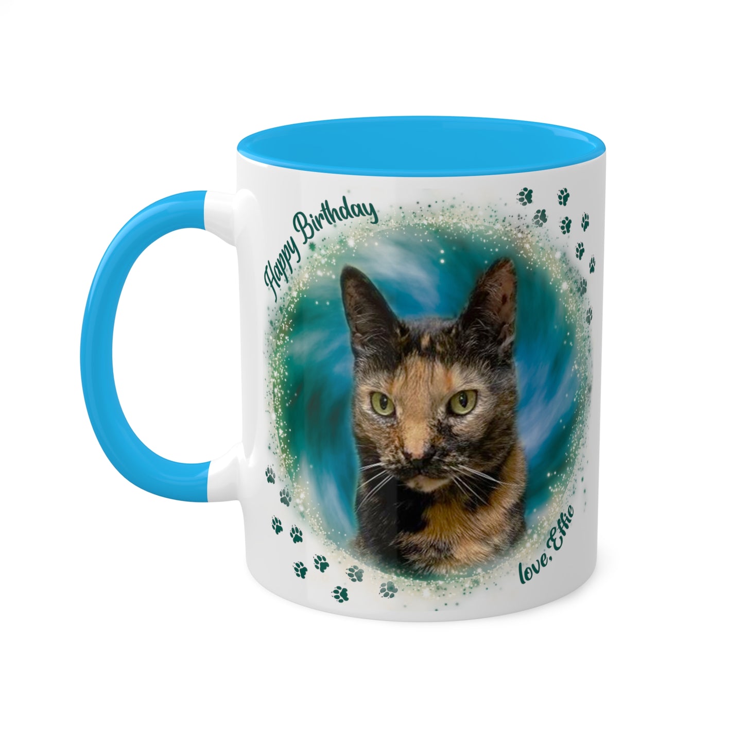 Emarald Green Teal Blue Tie Dye Pet Photo and Name Mug