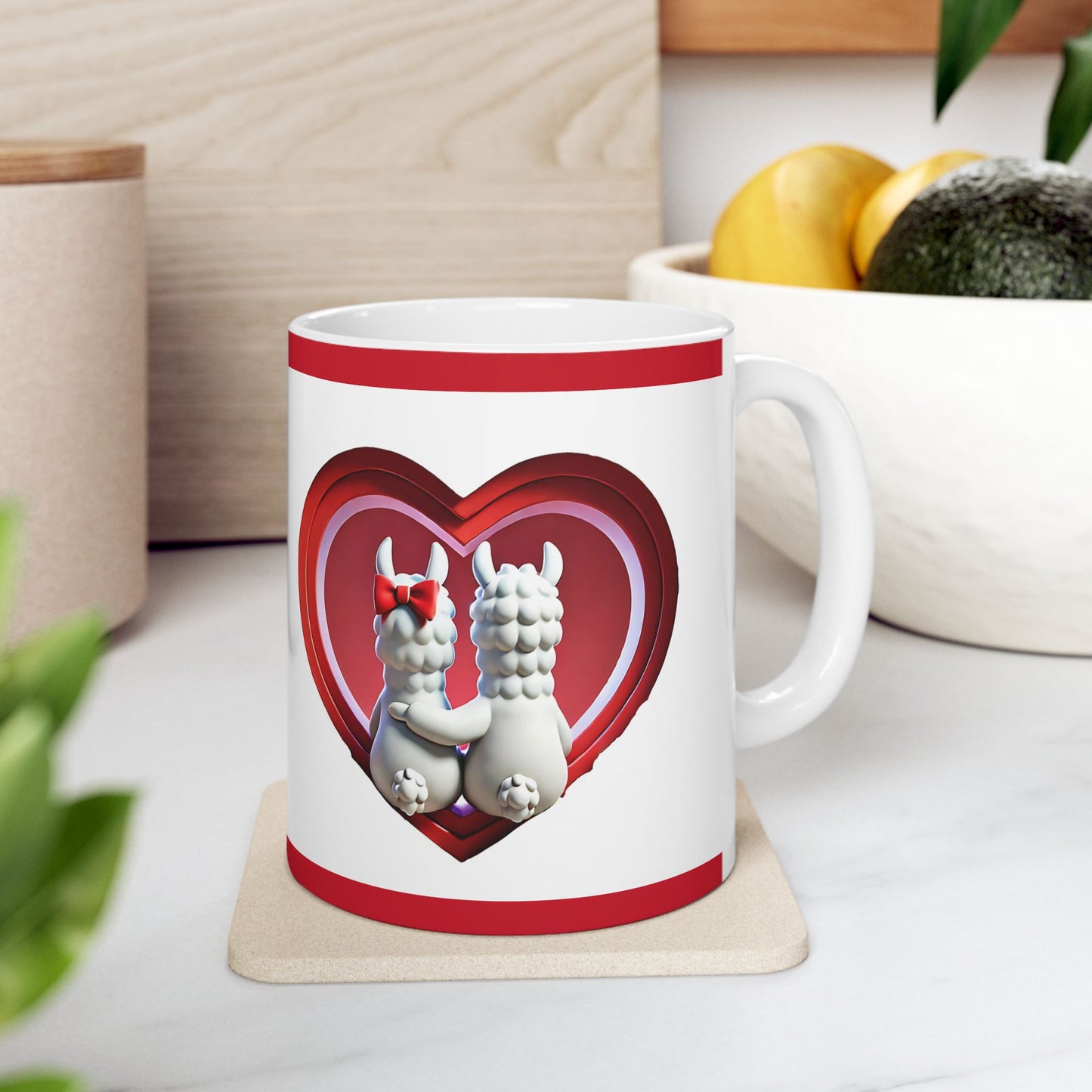Valentine Llama Ceramic Mug – Cute Heart Love Coffee Cup (11oz, 15oz)