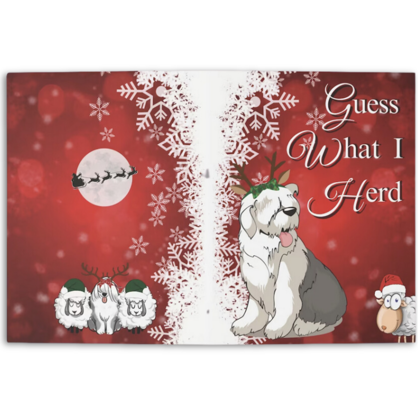 Guess What I Herd - Santa Paws, 5x7" Old English Sheepdog Christmas Card