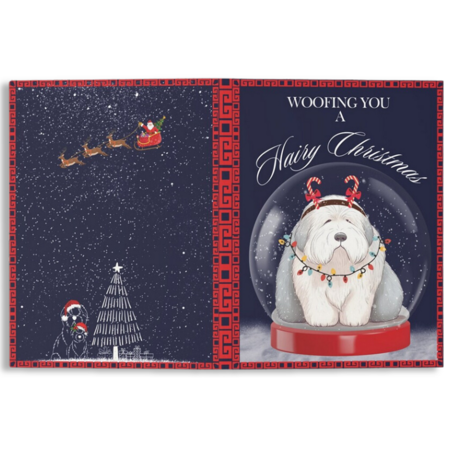 Woofing You Hairy Christmas - 5x7" Old English Sheepdog Christmas Card