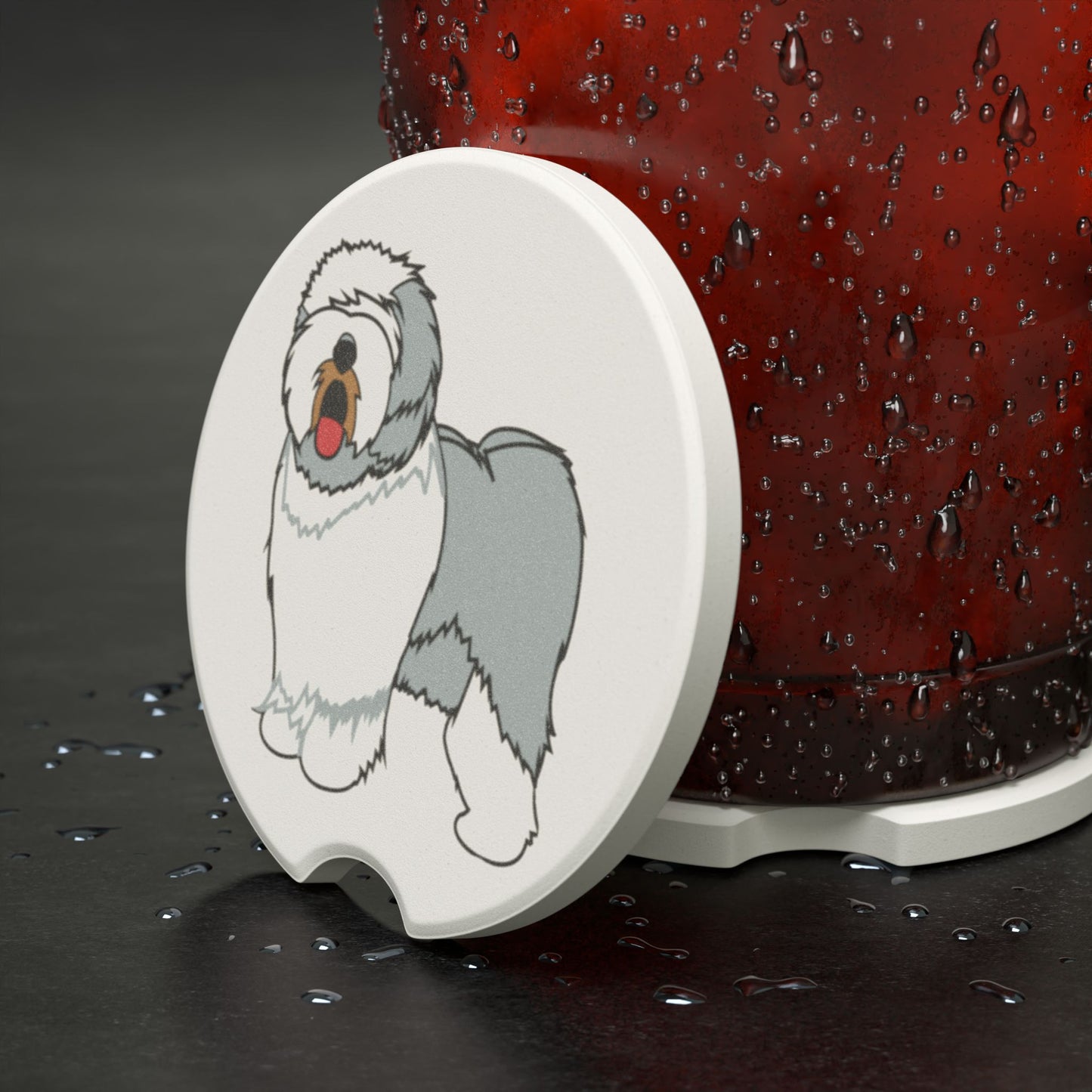 Old English Sheepdog Soapstone Car Coaster