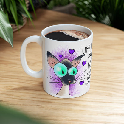 Cat Lovers Mug — “Life Is Short Hug Your Meow and Enjoy a Nice Cup of Happiness” Ceramic Coffee Cup