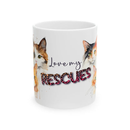 Cat Rescue Coffee Mug — "Love My Rescues" Ceramic Coffee Mug (11oz & 15oz)