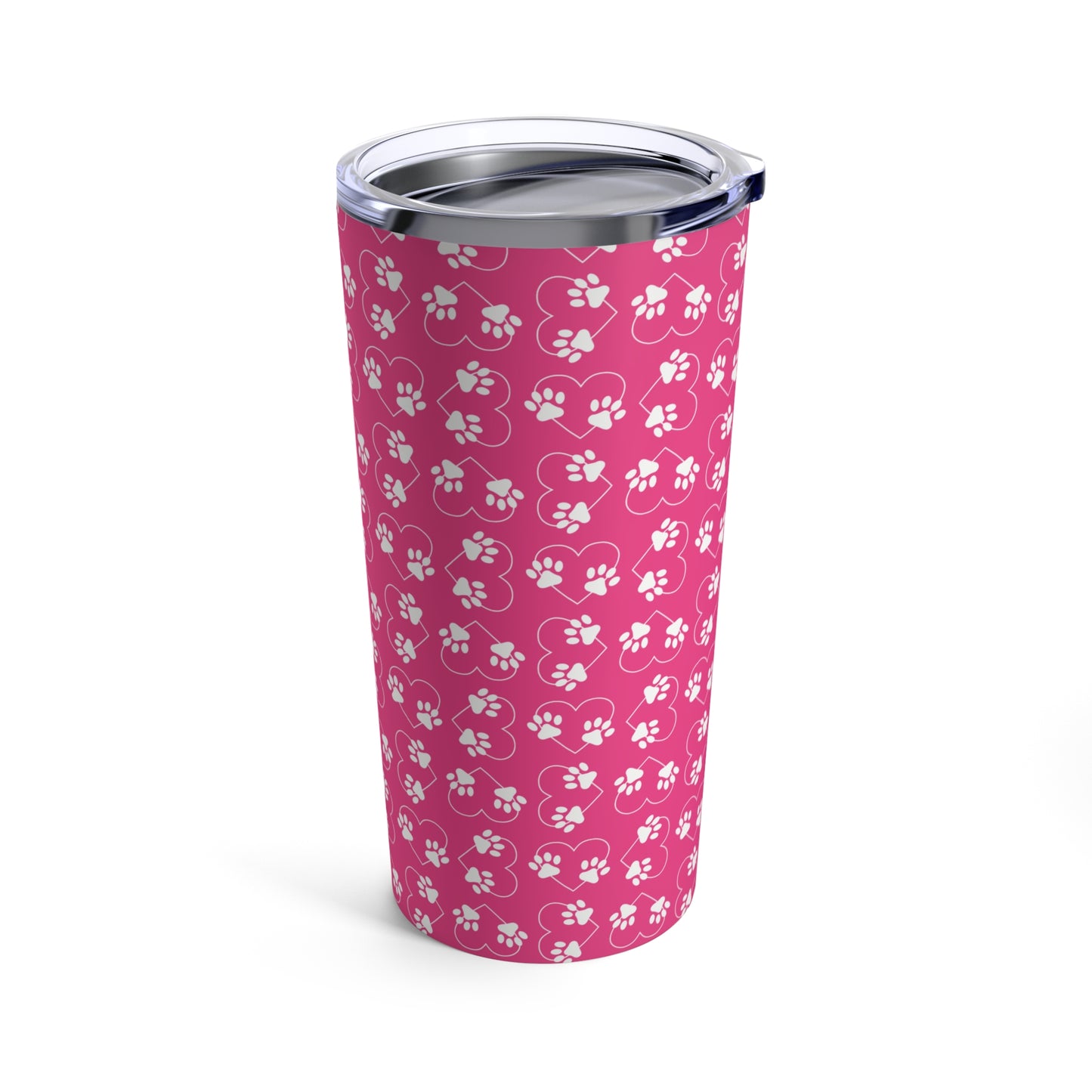 Pet Tumbler, Paw Prints Heart Pink and White Stainless Steel 20oz Tumbler