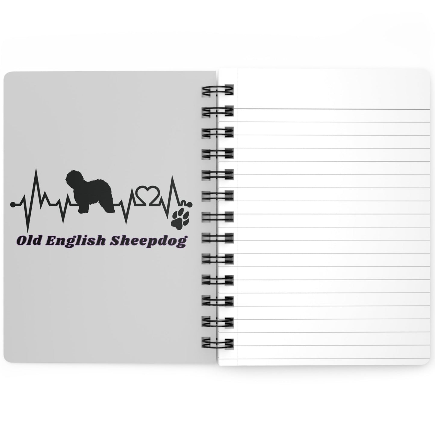 Spiral Notebook, 5x7" Spiral Journal, Old English Sheepdog Head