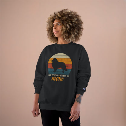 Shetland Sheepdog Mom Sunset – Retro Sunset Dog Mom Champion Crewneck Top