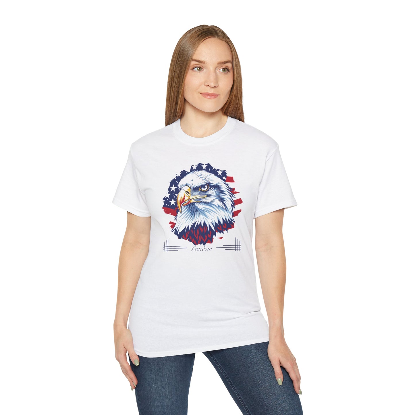 Freedom, Bald Eagle and American Flag, Cotton T-Shirt