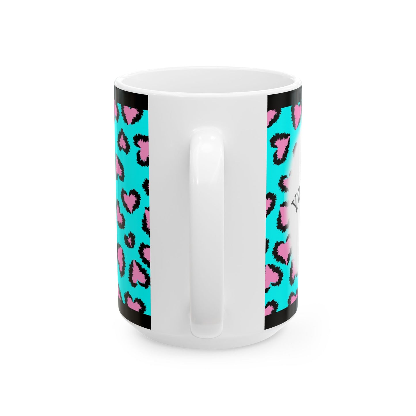 Personalized Turquoise Pink Leopard Heart Photo Mug (11oz/15oz)