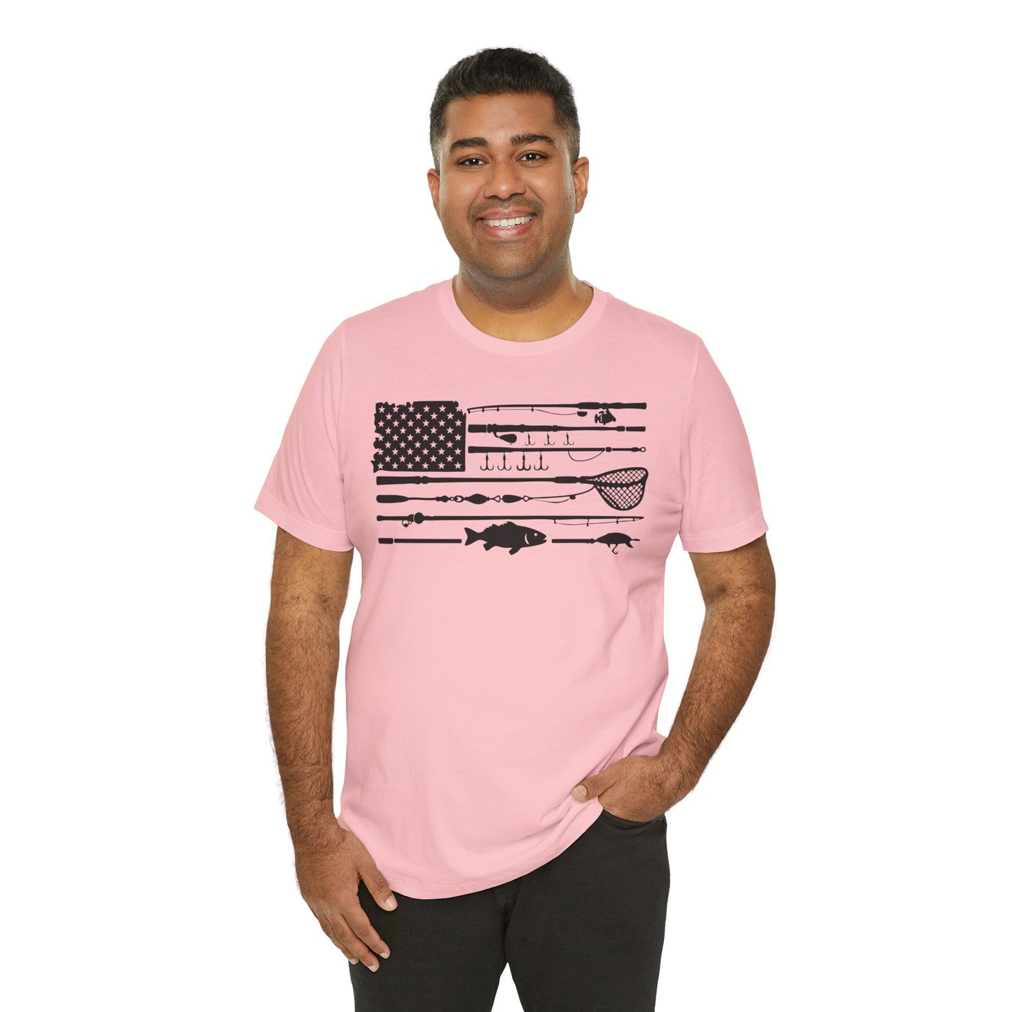 Fishing Gear American Flag T‑Shirt — Angler Rods & Lures Patriotic Tee