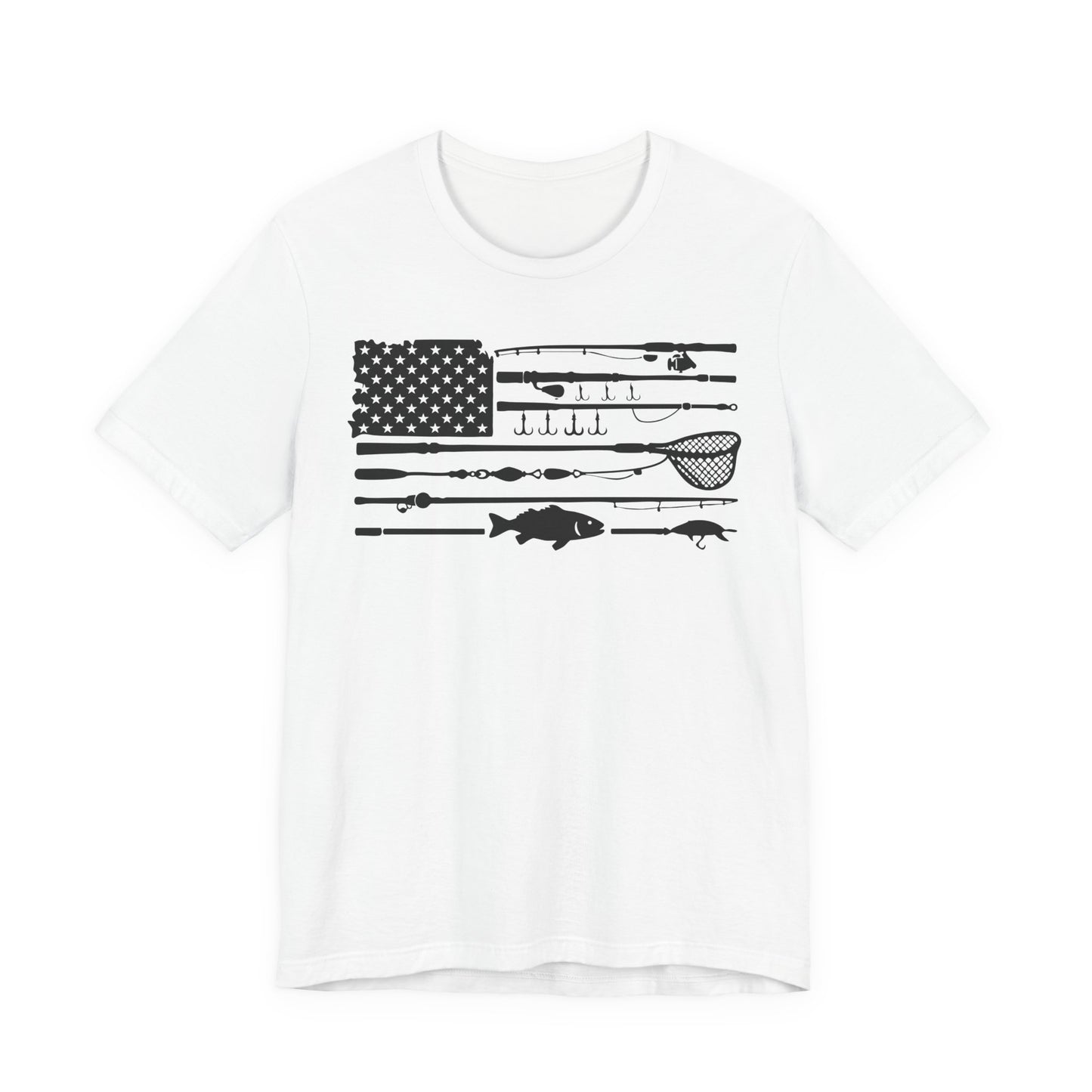 Fishing Gear American Flag T‑Shirt — Angler Rods & Lures Patriotic Tee