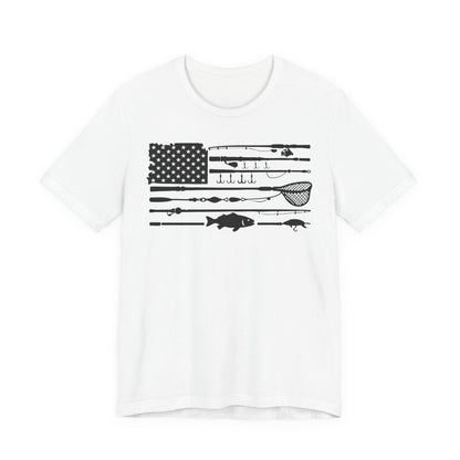 Fishing Gear American Flag T‑Shirt — Angler Rods & Lures Patriotic Tee