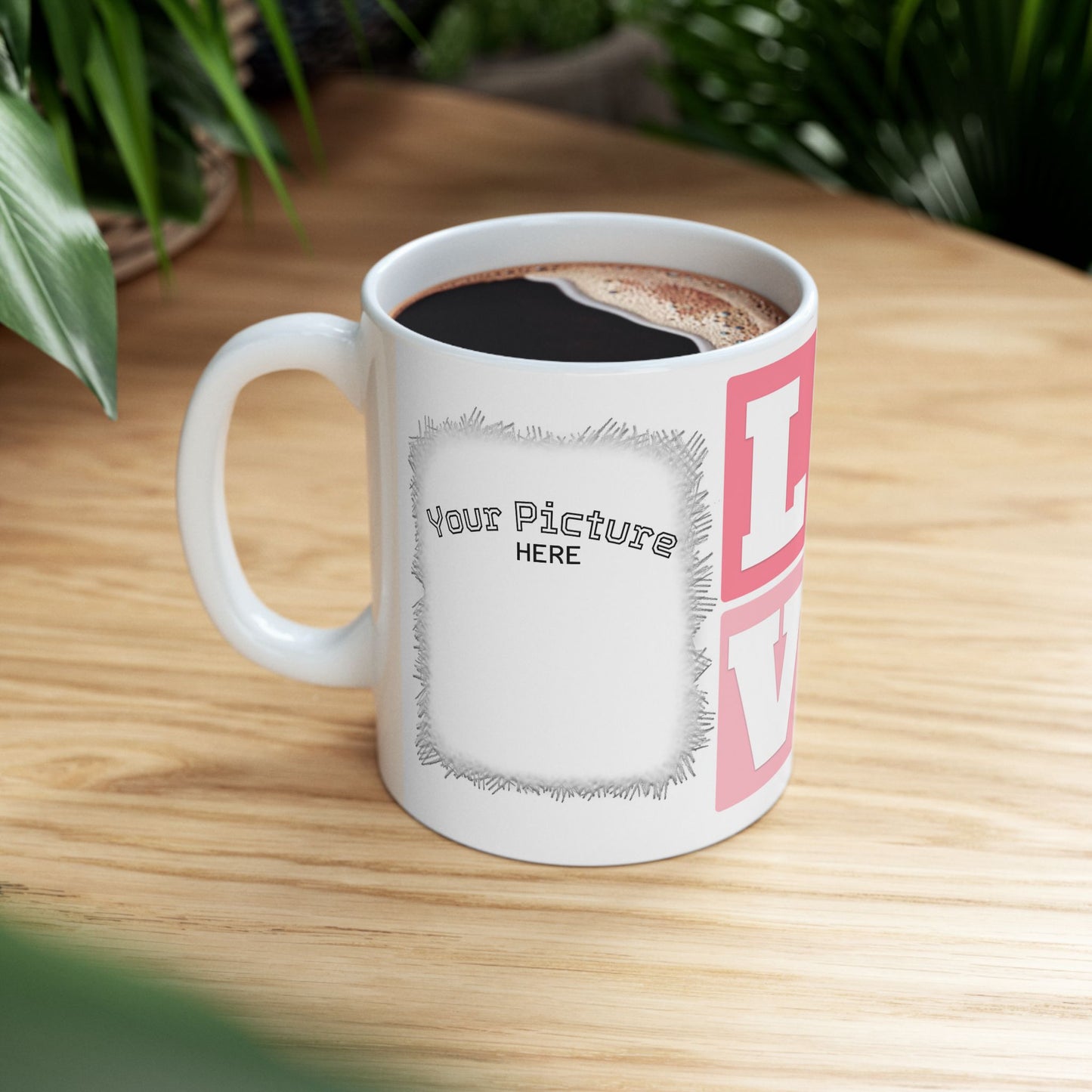 Love Heart Block Ceramic Mug — Personalized Photo Frame Coffee Cup (11oz/15oz)