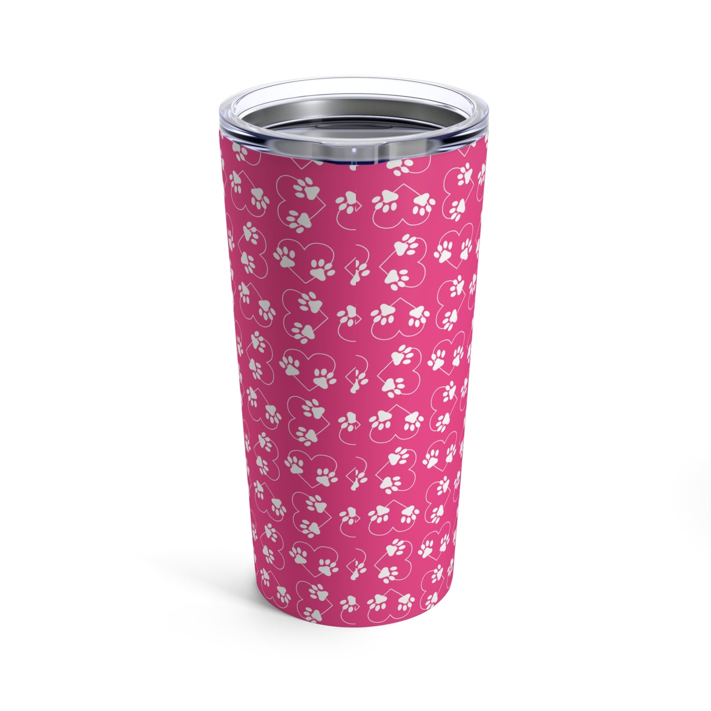 Pet Tumbler, Paw Prints Heart Pink and White Stainless Steel 20oz Tumbler