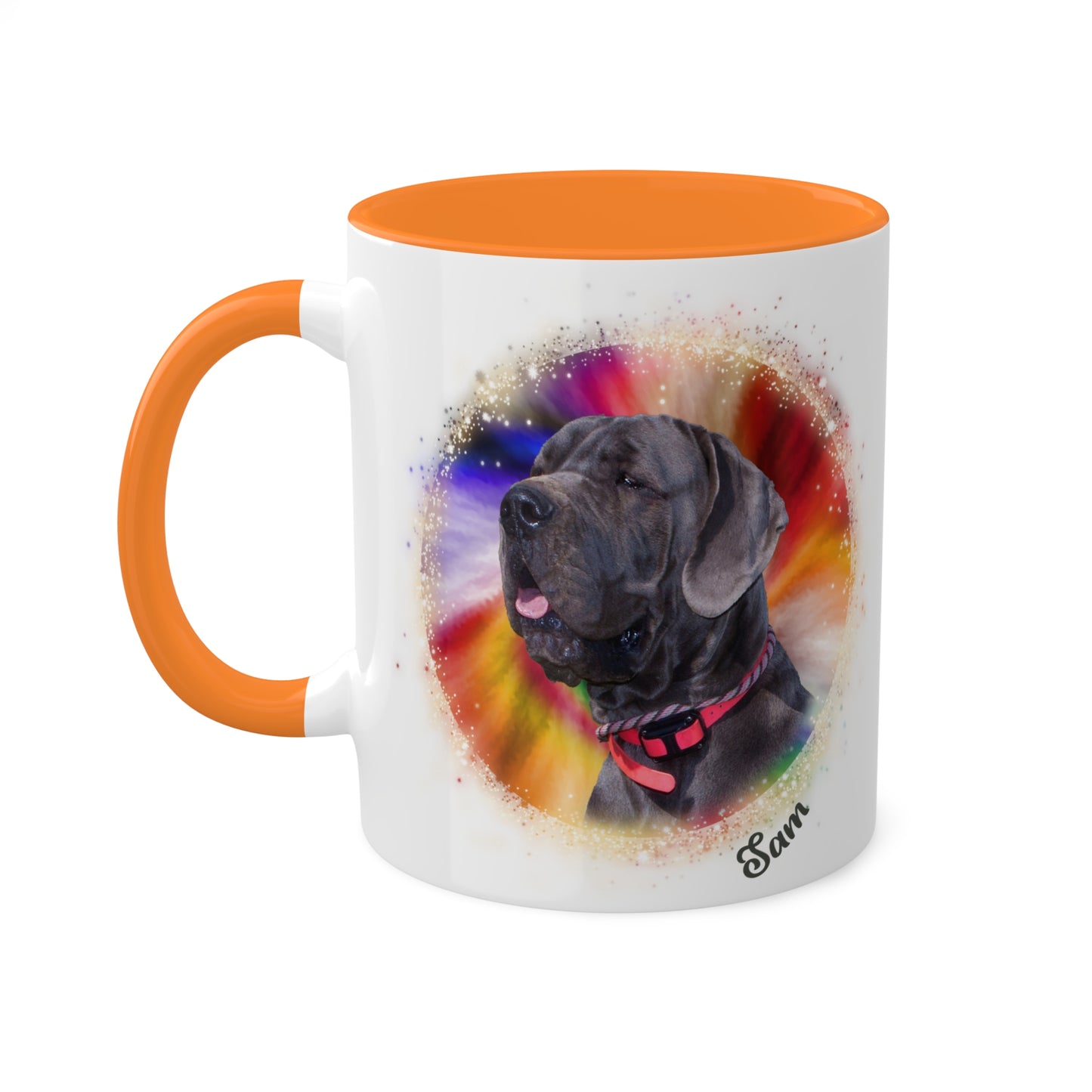 Personalized Pet Coffee Mug, Deep Burst Tie Dye Pet, Photo and Name Mug