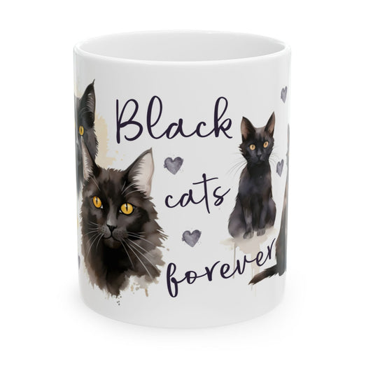 Black Cats Forever Ceramic Mug — Cute Hearted Black Cat Coffee Cup (11oz/15oz)
