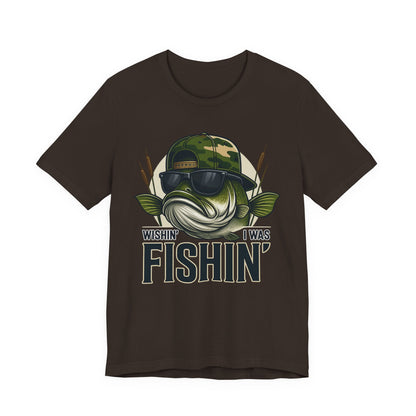 Wishin' I Was Fishin' T-Shirt — Funny Bass Fishing Tee for Anglers