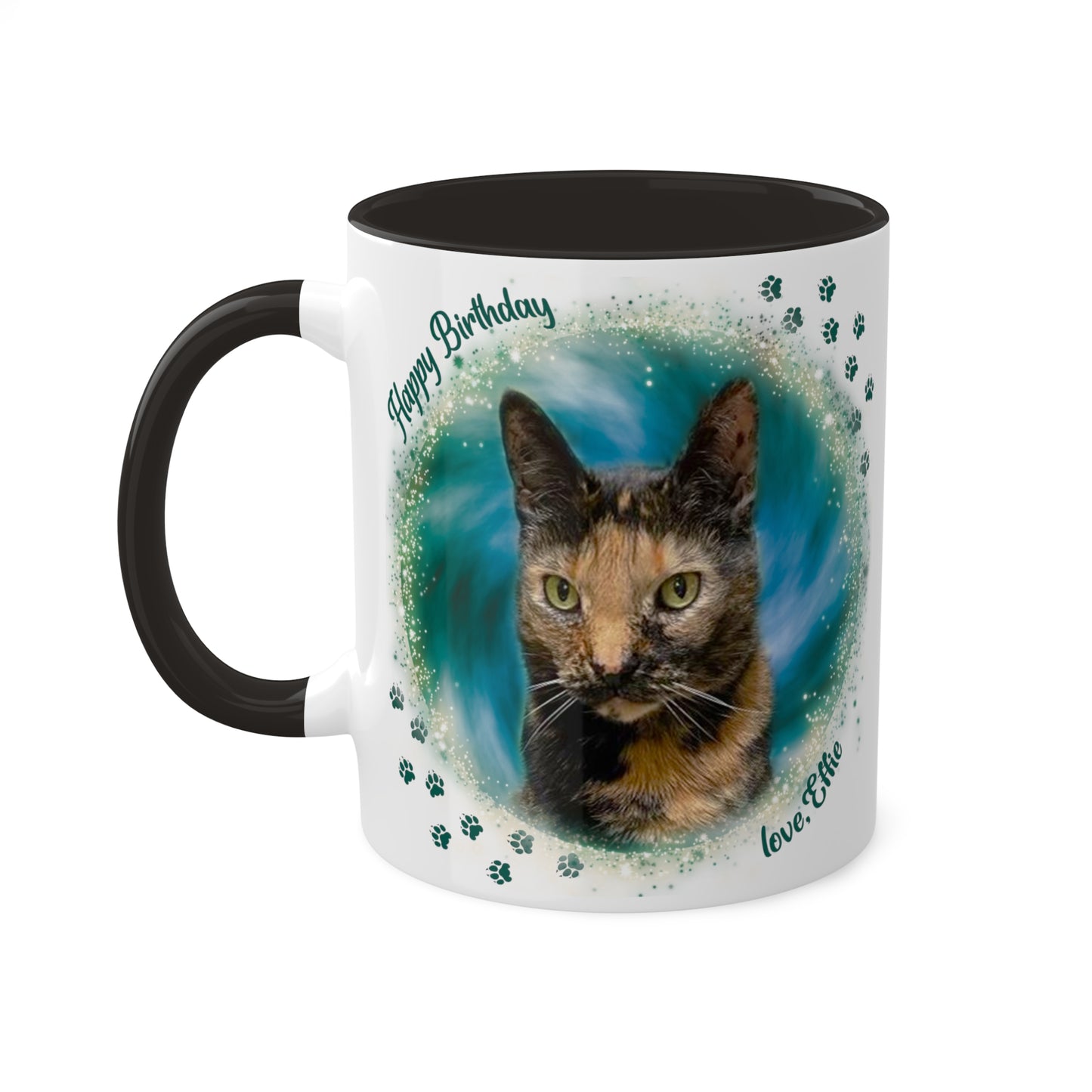 Emarald Green Teal Blue Tie Dye Pet Photo and Name Mug