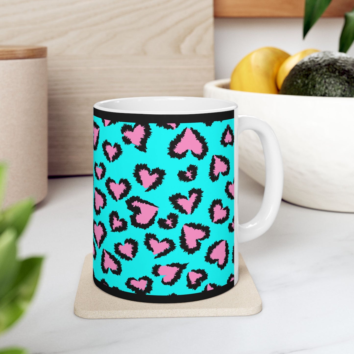 Personalized Turquoise Pink Leopard Heart Photo Mug (11oz/15oz)