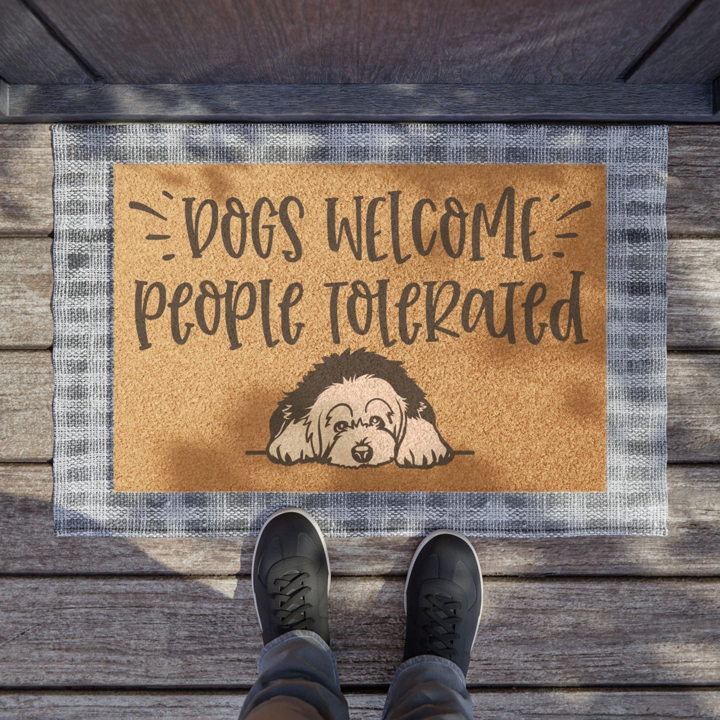 Doormat, Dogs Welcome People Tolerated, Old English Sheepdog