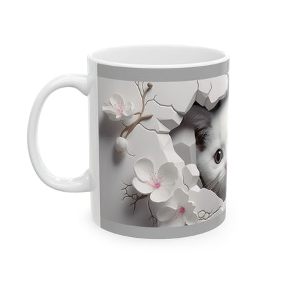 Peekaboo Kitten Ceramic Mug, Gray— Cute White Cat Coffee Cup (11oz, 15oz)