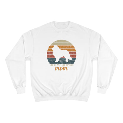 Shetland Sheepdog Mom Sunset – Retro Sunset Dog Mom Champion Crewneck Top