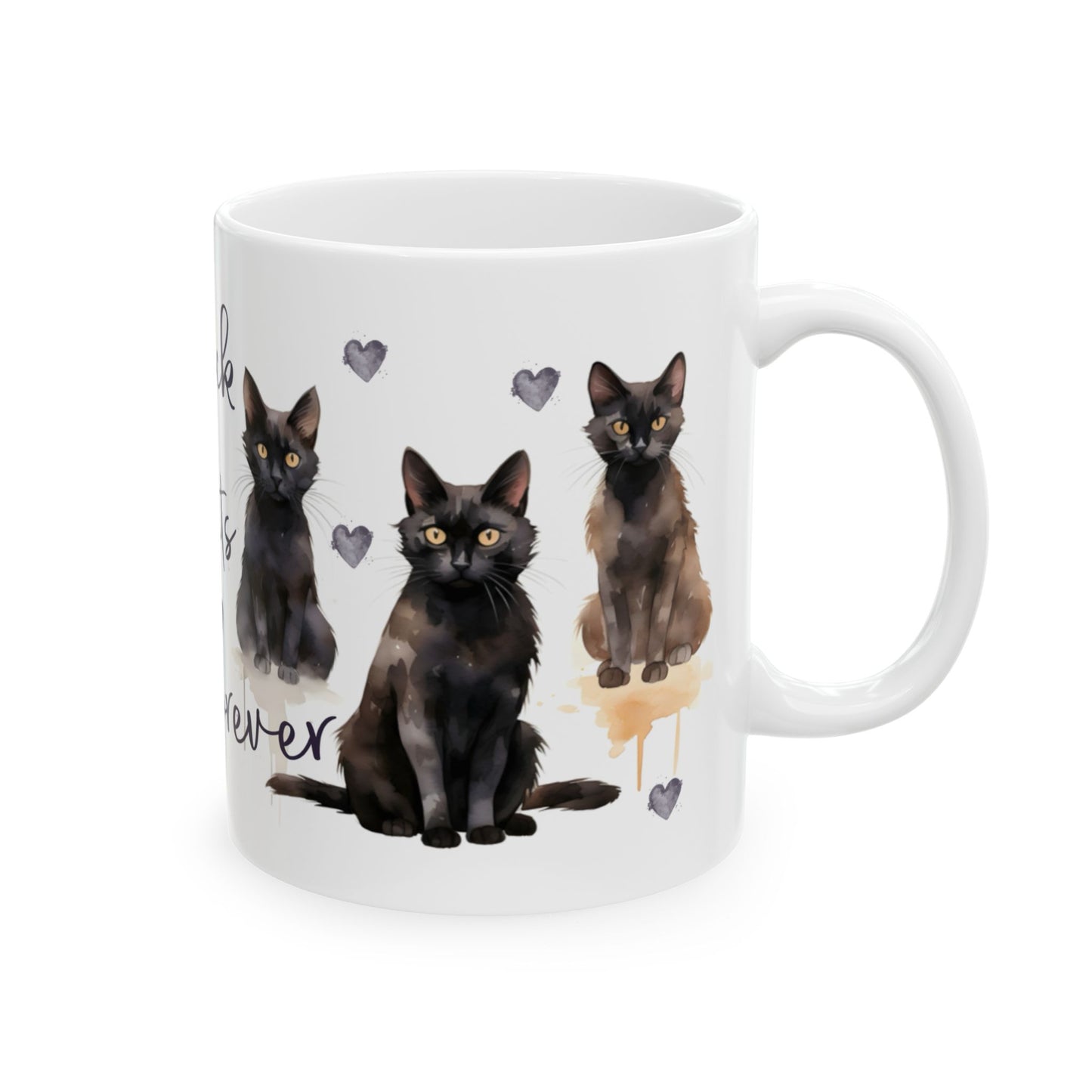 Cat Lover Coffee Mug - Black Cats Forever Ceramic Coffee Cup, 11oz & 15oz