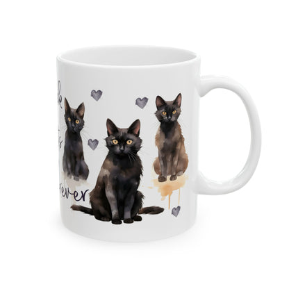 Cat Lover Coffee Mug - Black Cats Forever Ceramic Coffee Cup, 11oz & 15oz